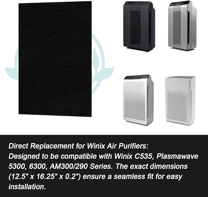 12-Pack Activated Carbon Pre-Filters Compatible with Winix AM90, C535, 5300, 5500 - Odor Control Part Filter A 115115 Size 21, 12.5” x 16.25” x 0.2” – Freshens Air & Enhances Filtration