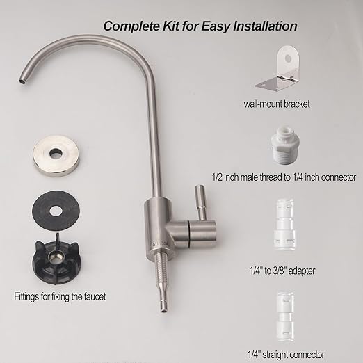 Drinking Water Faucet for Most Reverse Osmosis and Water Filtration.Sink Faucet SUS304 Stainless Steel Brushed Nickel.Includes 3/8" Adapter, Straight Connector, 1/2" Quick-Connect Fitting