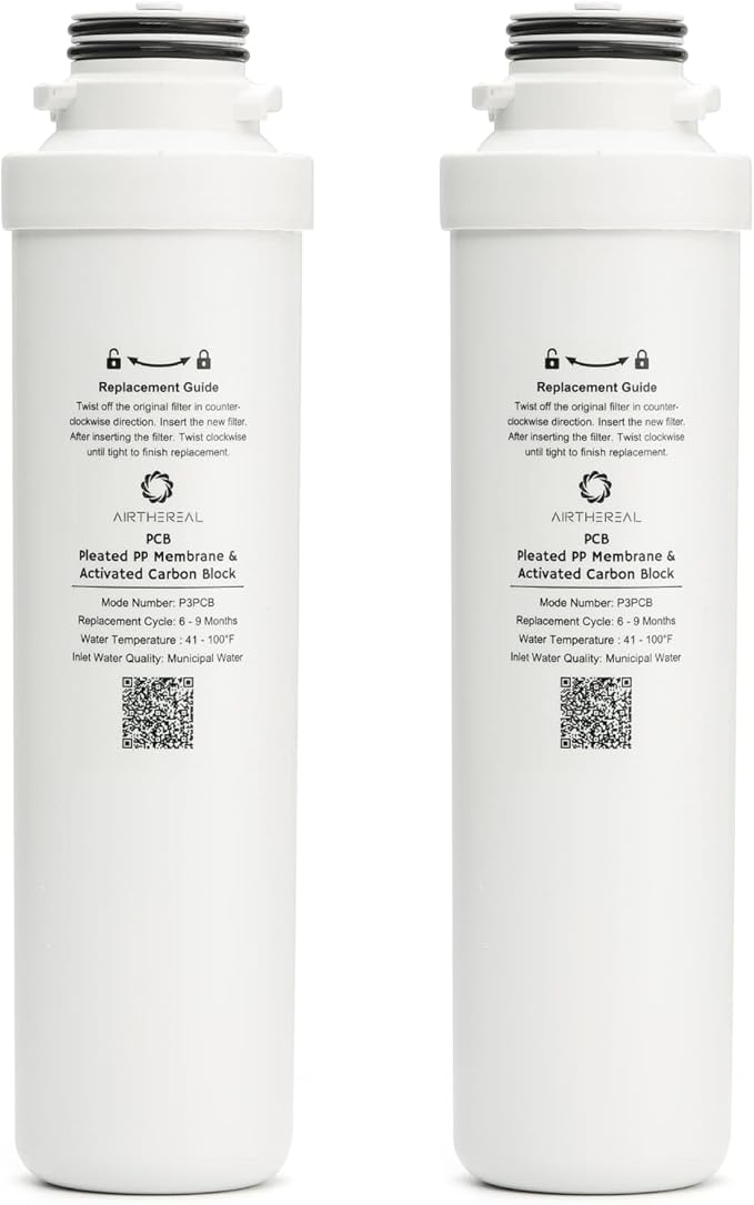 Airthereal PCB Replacement Filter for Pristine Lite3 Countertop Reverse Osmosis System,1st Stage, Reduces large particles, chlorine, colors and odors, 2-Pack