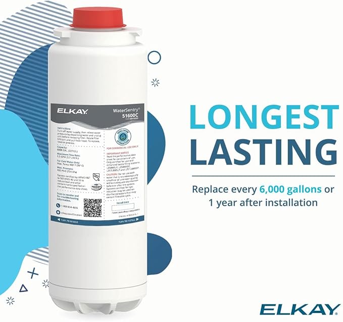 Elkay Genuine WaterSentry 51600C Lead + Microplastics NSF/ANSI Certified High-Capacity Filter (Enhanced Bottle Fillers)