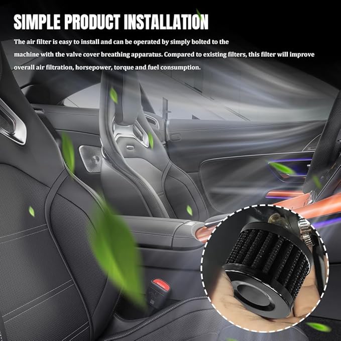 2PCS Breather Filter, Air Intake Filter, 12mm Auto Air Filter Vent Crankcase Breather with Adjustable Clamp, Universal Car Accessory Valve Cover Breather Fit for Car and Motorcycle (Black)