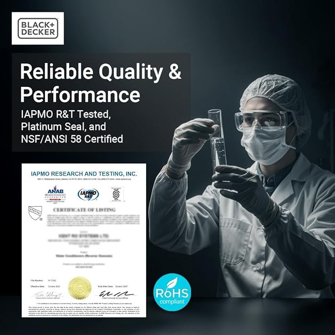 BLACK+DECKER Countertop Composite Cartridge, Reverse Osmosis Water Filter with 5 Stage Filtration System with UV, IAPMO R&T Tested, Platinum Sealed, and NSF/ANSI 58 Certified