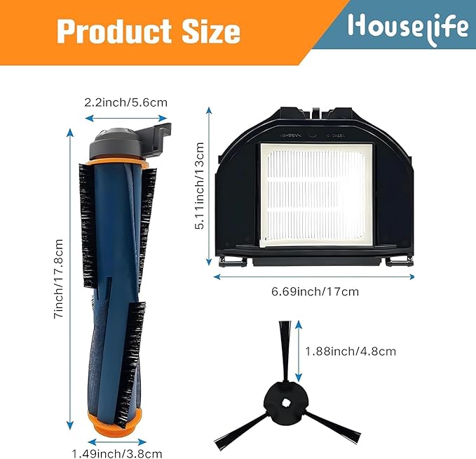 Replacement Parts Kit Compatible with Shark AV2310AE RV2310AE Matrix Robot Vacuum(Not for RV2300/RV2310), 1 Main Brush Roller, 6 Side Brushes, 2 Dustbin Filters, 2 Foam Filters and 1 Cleaning Tool