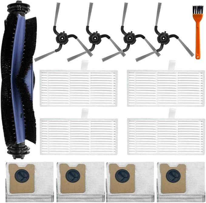 C10 Accessories, Replacement Parts Compatible with Eufy C10 Robot Vacuum Cleaner, 1 Main Brush, 4 HEPA Filter, 4 Side Brushes,4 Dust Bag