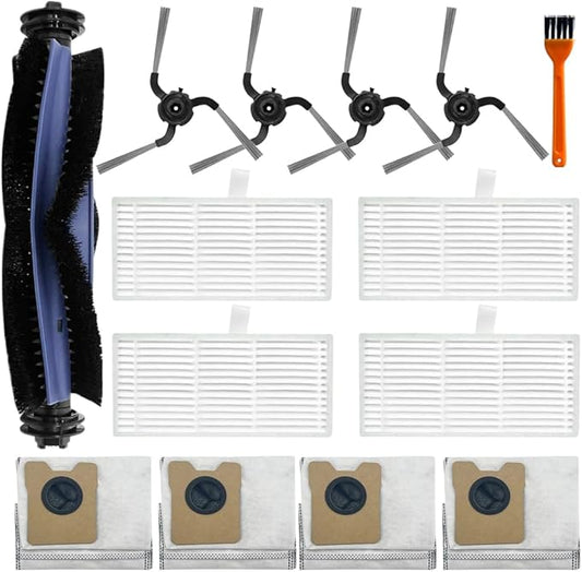 C10 Accessories, Replacement Parts Compatible with Eufy C10 Robot Vacuum Cleaner, 1 Main Brush, 4 HEPA Filter, 4 Side Brushes,4 Dust Bag