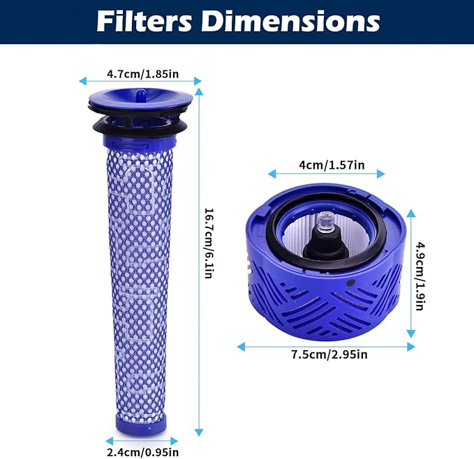 Goodsby 2 Pack Replacement Pre & Post Motor HEPA Filter for Dyson V6 DC58 DC59 DC62 DC72 DC74 SV03 SV04 SV05 SV06 SV07 SV08 SV09 Absolute Animal Motorhead Vacuum Cleaner Part # 965661-01, 966741-01