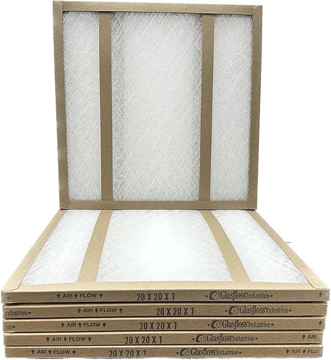 20x20x1 Glasfloss Fiberglass Air Filter, Double Strut, GDS Series, Made in USA, Actual Size: 19 5/8 x 19 5/8 x 3/4 (Box of 6)