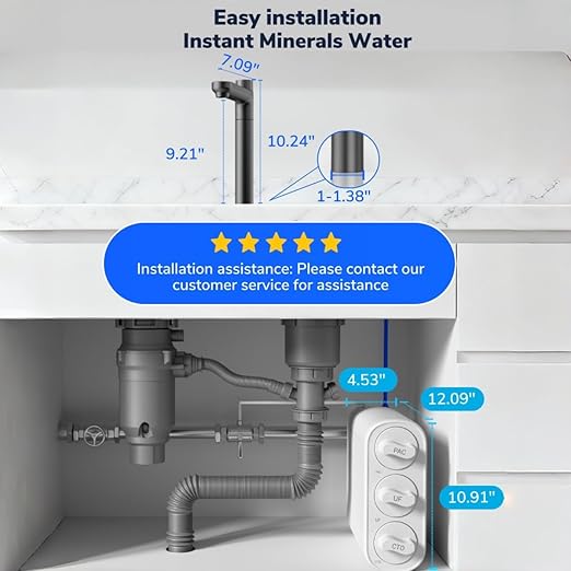 Ecoviva UF 800G 0.01μm Ultra-Filtration Under Sink Water Filter NSF 42/61/372 Standards Tankless Ultra Compact Design, No Electricity & Wastewater, Preserve Beneficial Minerals No TDS Reduction