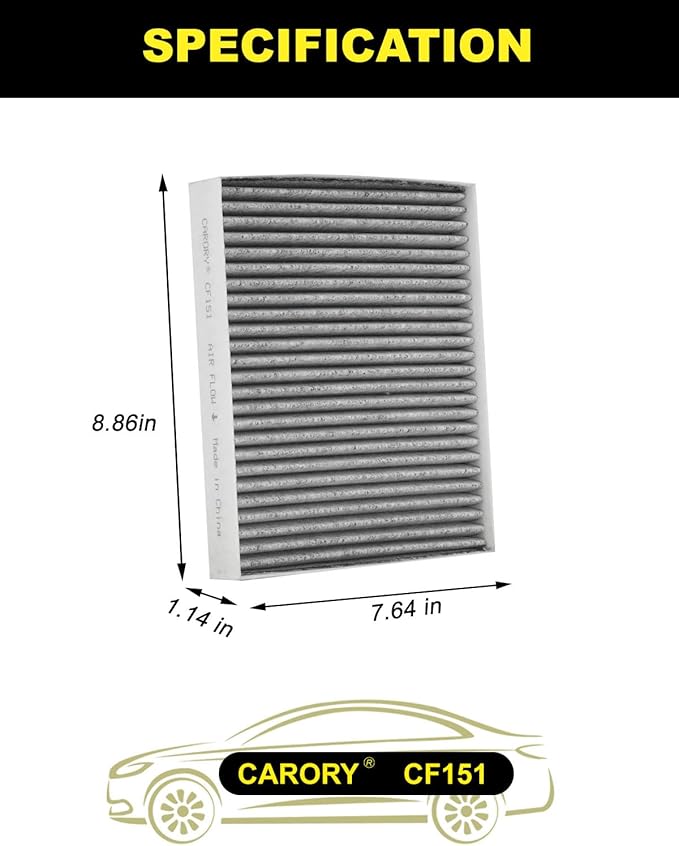 Cabin Air Filter w/Activated Carbon for Hyundai Sonata Gas (2015-2019) for Non-Hybrid Engines, Kia Cadenza (2017-2020), OE# 97133-C2000, C2H79-AP000, 97133-C1000, CF12151