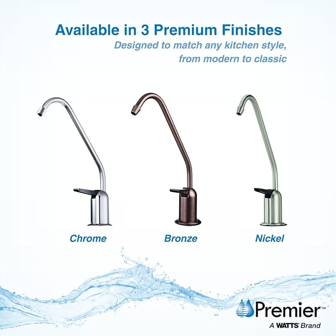 Watts Premier Standard Non-Air Gap Auxiliary Faucet with 1/4" Supply Tubing Connection for RO Reverse Osmosis Water Filtration Systems, Touch N'Flow Spring Loaded Handle, Brushed Nickel