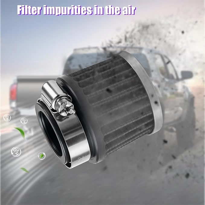 Car Air Intake Filter, 1" 25mm Inlet Valve Cold Air Intake Filter Cleaner with Adjustable Clamp, Hight Flow Performance Auto Crankcase Breather Filter Replacement, Universal Fit (Black)