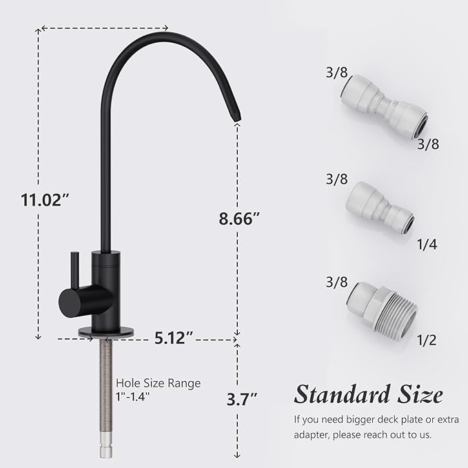 GIMILI Matte Black Drinking Water Faucet for Kitchen Sink, Kitchen Water Filter Faucet Stainless Steel for Reverse Osmosis or Water Filtration System Beverage Non-Air Gap RO Faucet