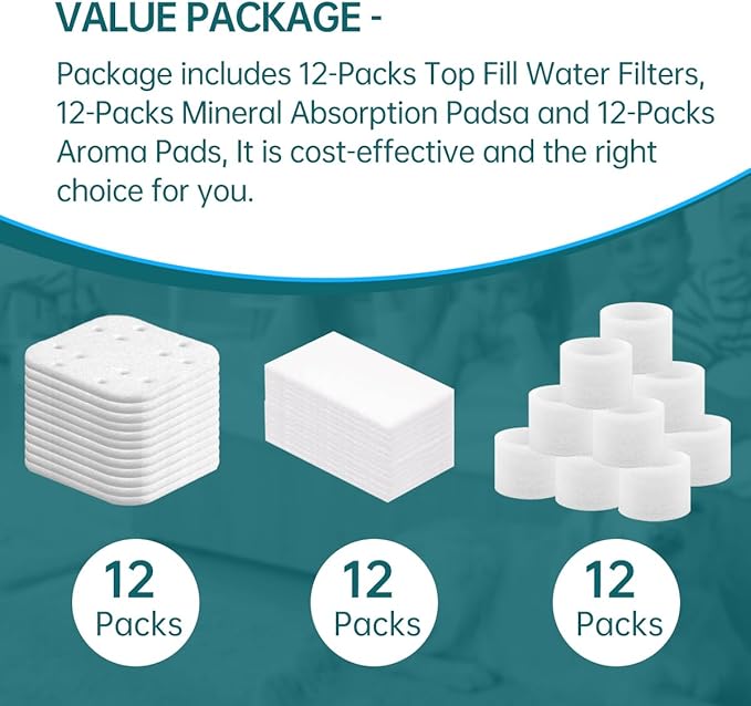 Replacement Filters Compatible with LEVOIT LV600S LV600HH OasisMist450S 12 Pack Absorption Pads + 12 Pack Humidifier Replacement Filters + 12 Pack Aroma Pads