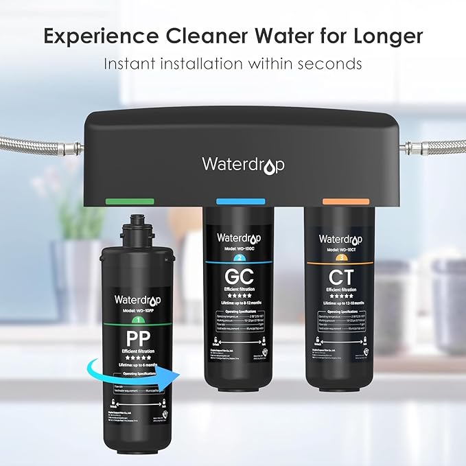 Waterdrop TSA 3-Stage Replacement Water Filter, Replacement for Waterdrop TSA & TSB & TSB-CM 3-stage Under Sink Water Filtration System, 2PP+GC