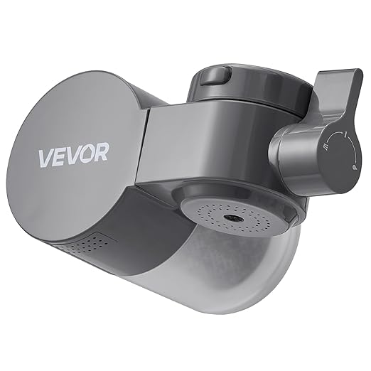 VEVOR Faucet Mount Water Filter, Horizontal Water Purifier for Sink Tap, Carbon Fiber Filters, Removes Chlorine Lead with 1 Filter, Fits Most Kitchen or Bathroom Faucets, Gray