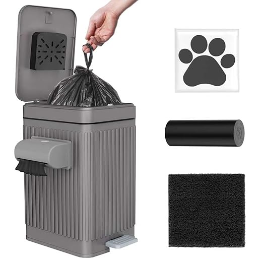 Dog Poop Trash Can for Outside & Indoor, 5L/1.3Gal Small Pet Waste Bin with Odor Control Carbon Filter Lid, 2-Way Open (Step & Press Top), Dog Waste Container with Bag Holder, Grey