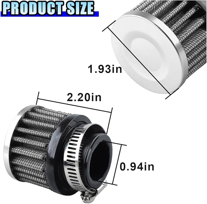 1" Car Air Intake Filter, 25mm Auto Crankcase Cold Air Filter Cleaner with Adjustable Clamp, Universal Vent Valve Cover Breather for Car, Motorcycle (Silver)