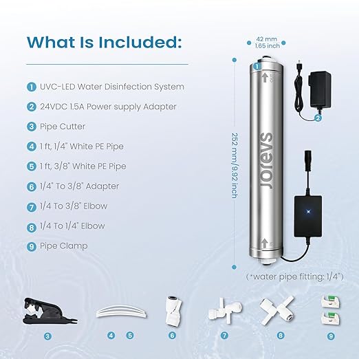 UV Water Filter - LED UV Water Purifier for Under Sink, Reduce up to 99.999% Bacteria, Maintenance-Free for Reverse Osmosis System with Instant Flow Sensor, Mercury-Free, 1GPM
