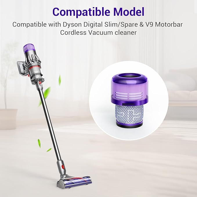2 Pack SV18 V9 Filter Replacement for Dyson Digital Slim/Spare & V9 Motorbar Cordless Vacuum, Part No. 970612-01