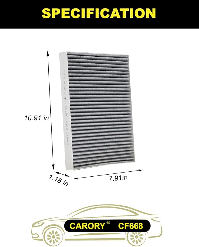 Cabin Air Filter w/Activated Carbon for Chrysler 300 (2011-2023), Dodge Charger (2011-2023), Challenger (2011-2023), OE# 68071668AA, CF11668, XC26176, C26176