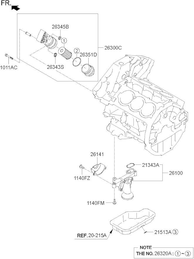 Genuine Hyundai 26300-3C701 Complete Oil Filter Assembly