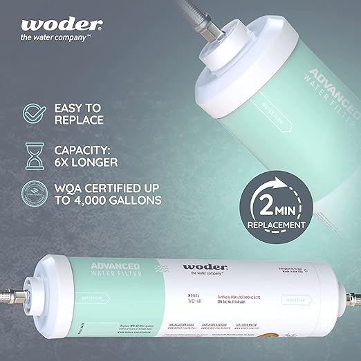 Woder WD-GEN4-2512-DC (New WD-10K-DC) Under Sink Water Filter w Direct Connection to Main Faucet. WQA Certified. Removes Chlorine, Lead, Heavy Metals, Contaminants. USA Made