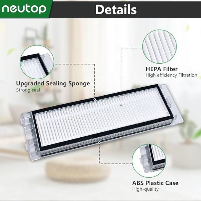 Neutop Replacement Filters Parts, Compatible with Roborock Q5 Q5+ Q5 Plus Robot Vacuums Cleaner Replacement Spare Parts Accessories, 8-pack.