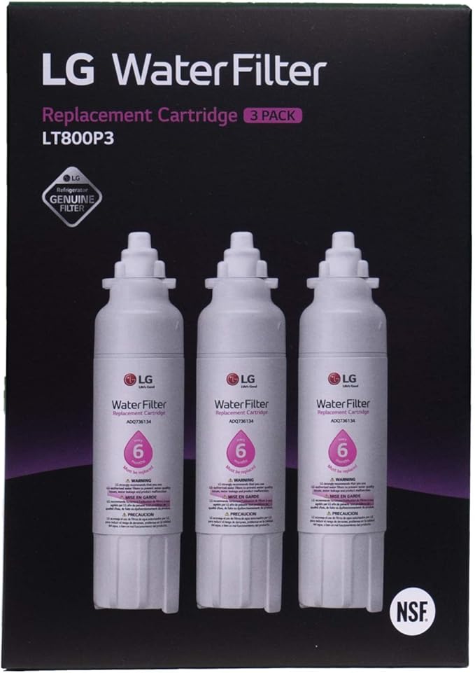 LG LT800P3 6-Month / 200 Gallon Replacement Refrigerator Water Filter, 3 Count (Pack of 1), White
