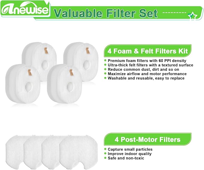 4 Pack Filter Replacement for Shark Rocket HV301, HV302, HV30126, HV300, HV305, HV292, HV307Q, QS301Q, HV310, UV450 Ultralight Corded Stick Vacuum, Part #XFFV300, 4 Foam + Felt + Post Filters