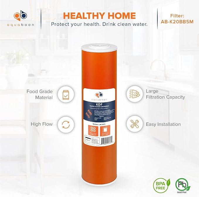 Aquaboon 5 Micron 20 x 4.5 Whole House Water Filter Replacement Cartridge KDF for 1-Stage Water Filtration System 2 Pack