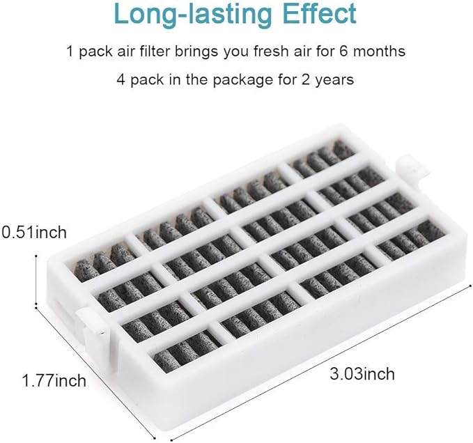 W10311524 4 Pack Air Filter Replacement for Whirlpool Refrigerator 2319308, W10335147, W10335147A, W10335147, W10315189, 1876318, AIR1, AP4538127, AH2580853, EA2580853, PS2580853