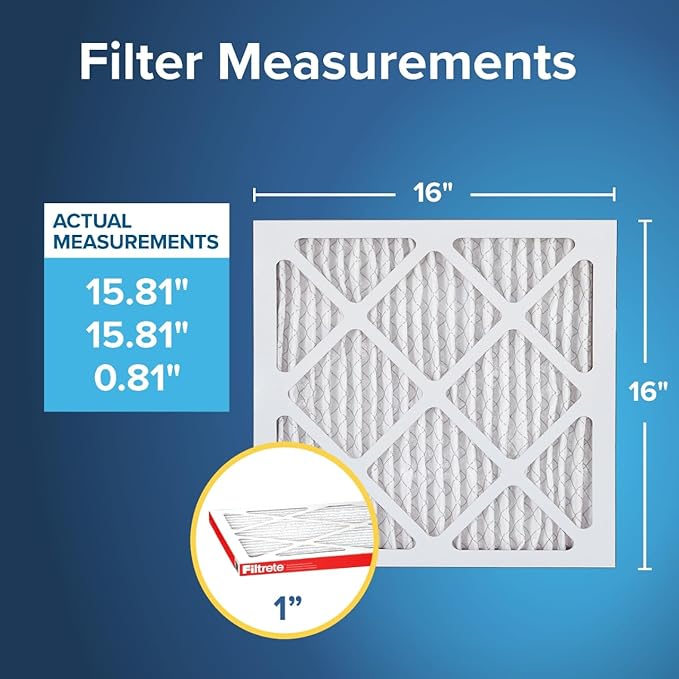 Filtrete 16x16x1 AC Furnace Air Filter, MERV 11, MPR 1000, Micro Allergen Defense, 3-Month Pleated 1-Inch Electrostatic Air Cleaning Filter, 4 Pack (Actual Size 15.81 x 15.81 x 0.81 in)