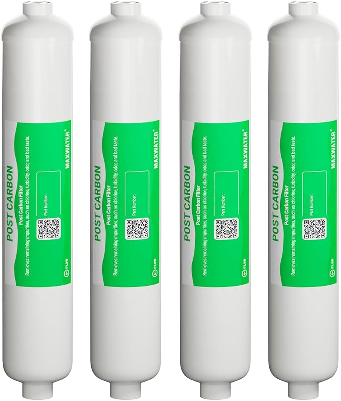10" Inline Post Activated Carbon Water Filter, 1/4" NPT, RO System Replacement, Alternative for Refrigerator & Ice Maker (HX-ICF-10/3, FLTIN01PKQ, FT15, ICF-10Q/3) – 4 Pack
