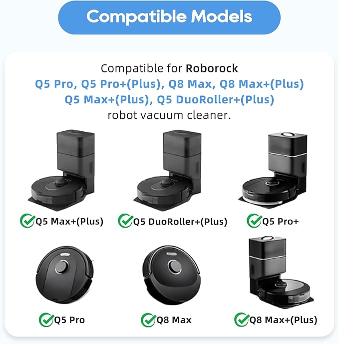 Replacement Parts Compatible with Roborock Q5 Pro / Q5 Pro+(Plus) / Q5 Max+(Plus) / Q5 DuoRoller+(Plus) / Q8 Max / Q8 Max+(Plus), 1 Dual Roller Brush, 6 Side Brushes, 4 Filters (12 Pack)