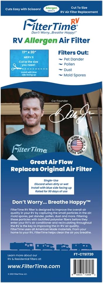 FilterTime RV, Cut To Size RV Air Filter, 17"x20" Cut To Fit AC Filter Replacement, MERV 6 Replaces Original Standard Air Filter, Made in USA