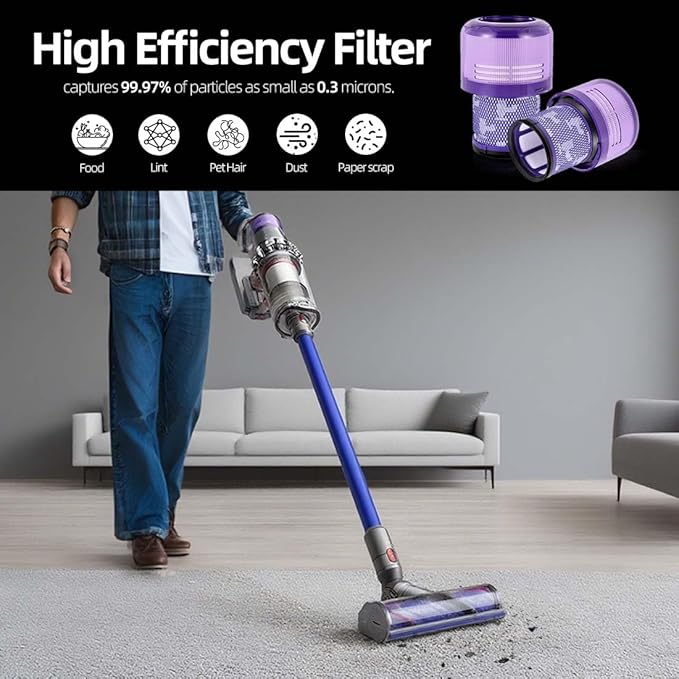 2 Pack Filters Replacement Compatible with Dyson V11 Animal, V11 Torque Drive, V11 Complete, V11 Extra, V15/V15s Detect, Washable, Reusable Cordless Vacuum Filter for Pet Hair, Dirt, Dust