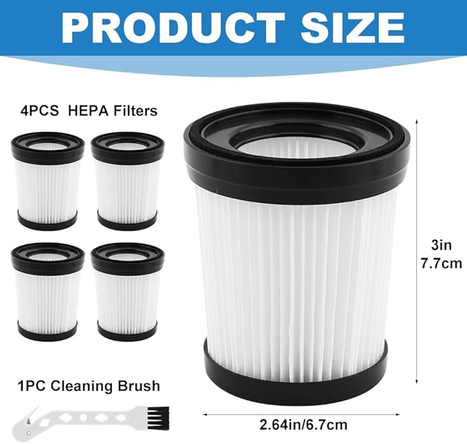 4pack HEPA Filter Compatible with FSV101 & FSV001/for Girnoor G160 and G165/for Afoddon A300/for Lubluelu 202/for OSV-102, Stick Vacuum Cleaners Filters Replacement, with 1pc Cleaning Brush