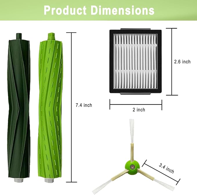 18 Pack Roomba Replacement Parts for iRobot Roomba i7 i7+ i3 i3+ i4 J7J7+/Plus i6 i6+ i5+j5+ i8 +/Plus E5 E6 E7 I & E & J Series Vacuum Cleaner, 2 Set of Roller Brush & 8 Filters & 8 Side Brushes
