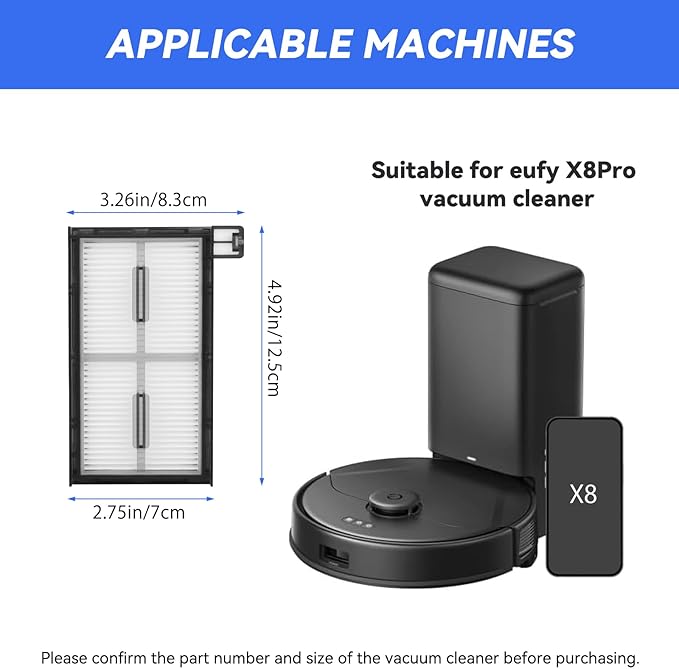 Filter Replacement for Eufy X8 Pro: Washable Vacuum Filters Replacement Parts Compatible with Eufy X8 Pro Robovac Series Robot Cleaners,perfect Fit（4 Pack）