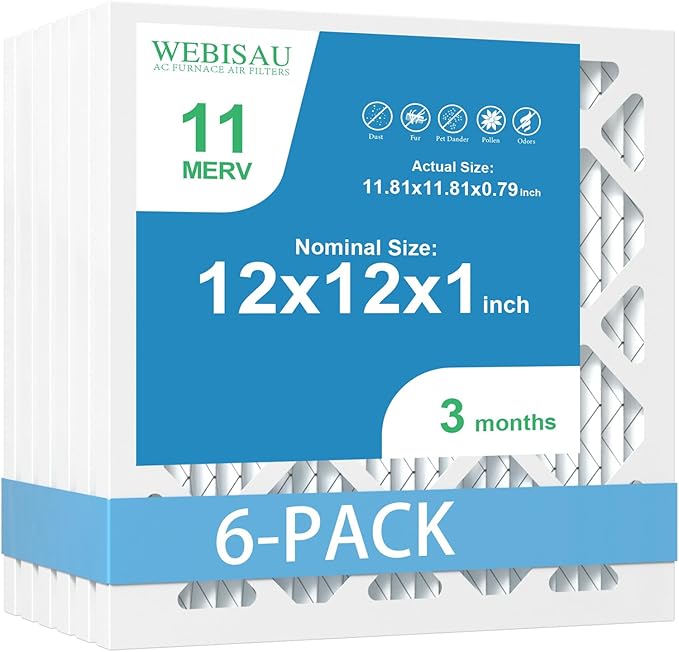12x12x1 Air Filter MERV 11 MPR 1000 6Pack Pleated HVAC AC Furnace AC Filters,Air Conditioner Filters (Exact size: 11 3/4"x11 3/4"x 3/4")