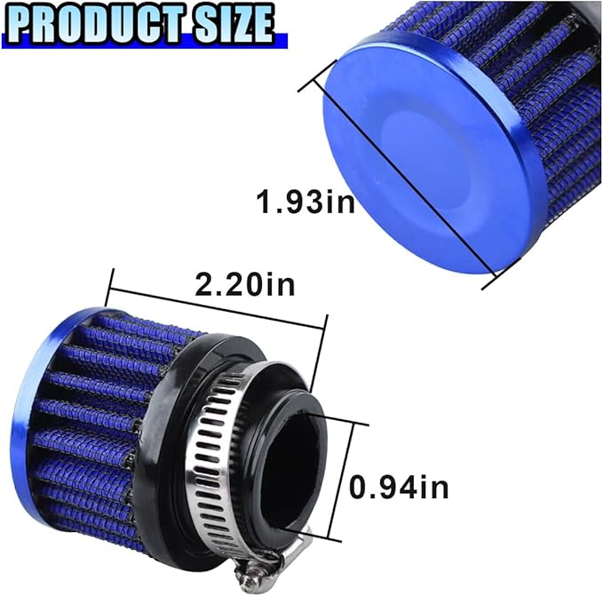 1" Car Air Intake Filter, 25mm Auto Crankcase Cold Air Filter Cleaner with Adjustable Clamp, Universal Vent Valve Cover Breather for Car, Motorcycle (Blue)