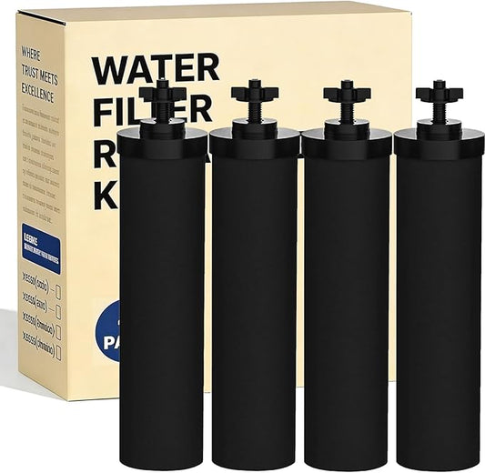 Water Filter Replacement Compatible with Big Berkey Filter Gravity Water Filter System Parts and Accessories, NSF/ANSI 42&372 Certified (4 Pack) BB9-2® Black Berkey Water Filters Cartridges