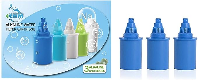 EHM 3 Pack Alkaline Mineral Water Filters Replacement Cartridges (Blue)
