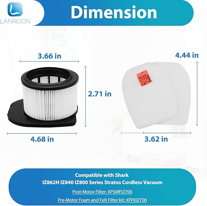 IZ862H Filter for Shark IZ862H Stratos Cordless Vacuum, Fit for Shark IZ562H UZ565H Pro IZ540H IZ840 IZ800 Vacuum Part XPSMFIZ700and XFFKIZ700, 2 Pack HEPA Filter 6 Pack Foam & Felt Filter Kit