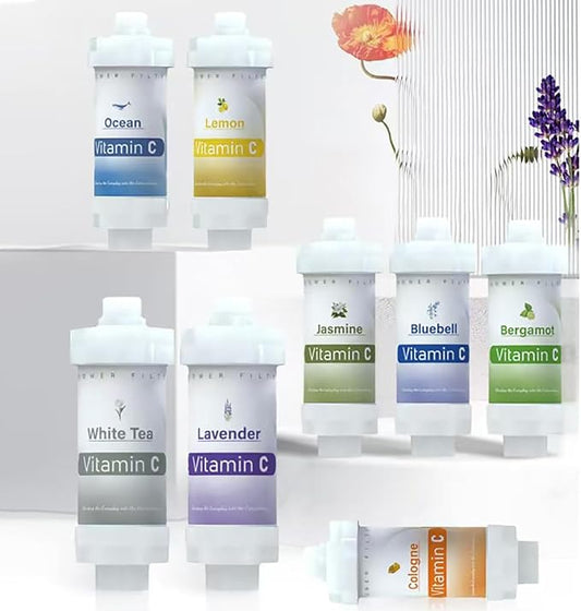 8PCS Vitamin C Shower Filter for Hard Water Filter Bathroom Accessories for Showerhead Bathtub Lavender Jasmine White Tea Ocean Peach Cologne Bluebell Bergamot