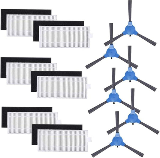 Replacement Parts Filters Side Brushes for Eufy RoboVac 11S, 25C, 30, 30C, 35C, Robovac 15C, 12, Robot Vacuum, Replacement Parts, 6 Set Filters and 6 Side Brushes