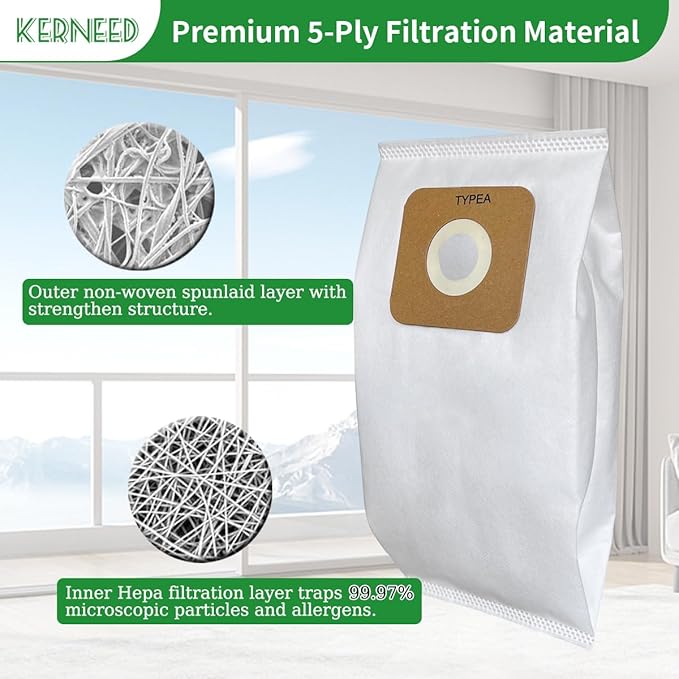8 Pack Type A HEPA Vacuum Bags for Riccar Most Vibrance, R-Series, 2000/4000 & Simplicity Symmetry, S20EZM, 5000/6000 Upright Vacuum Cleaners, Part RAH-6/SAH-6