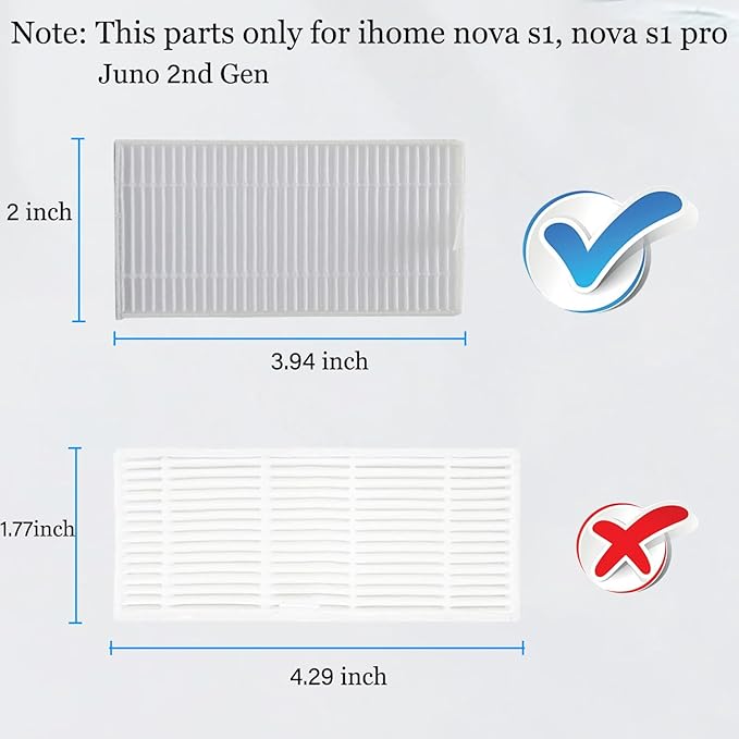 2 Pcs Filter Replacement for iHome Nova S1 Pro, iHRVS1PRO-3BLK, iHRVS1-3BLKS, iHRV9-BLKS Robotic Vacuum Cleaner Parts