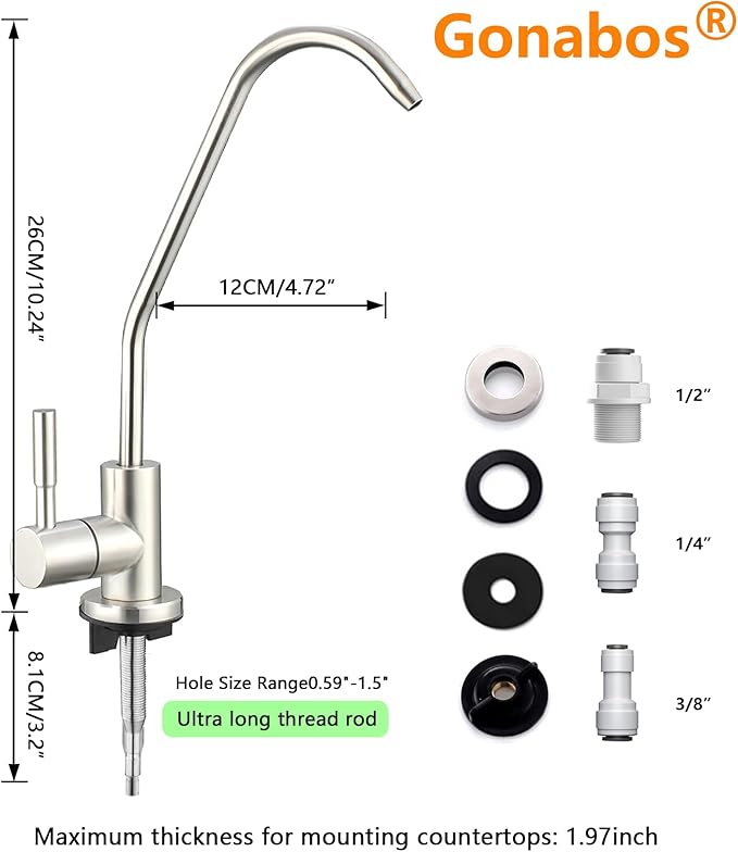 Drinking Water Faucet for Kitchen,100% Lead-Free Reverse Osmosis Faucets,Brushed Nickel SUS304 Stainless Steel Kitchen Filtered Water Faucets,RO Faucet with Longer Thread Pipe