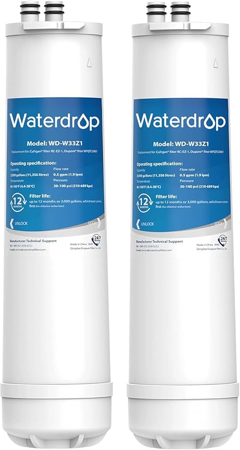 Waterdrop RC 1 EZ-Change, WFQTC30001, WFQTC70001 Basic Water Filtration Replacement, Replacement for Culligan® IC-EZ-1, US-EZ-1, RV-EZ-1, Brita® USF-201, USF-202, DuPont®, 3K Gallons (Pack of 2)